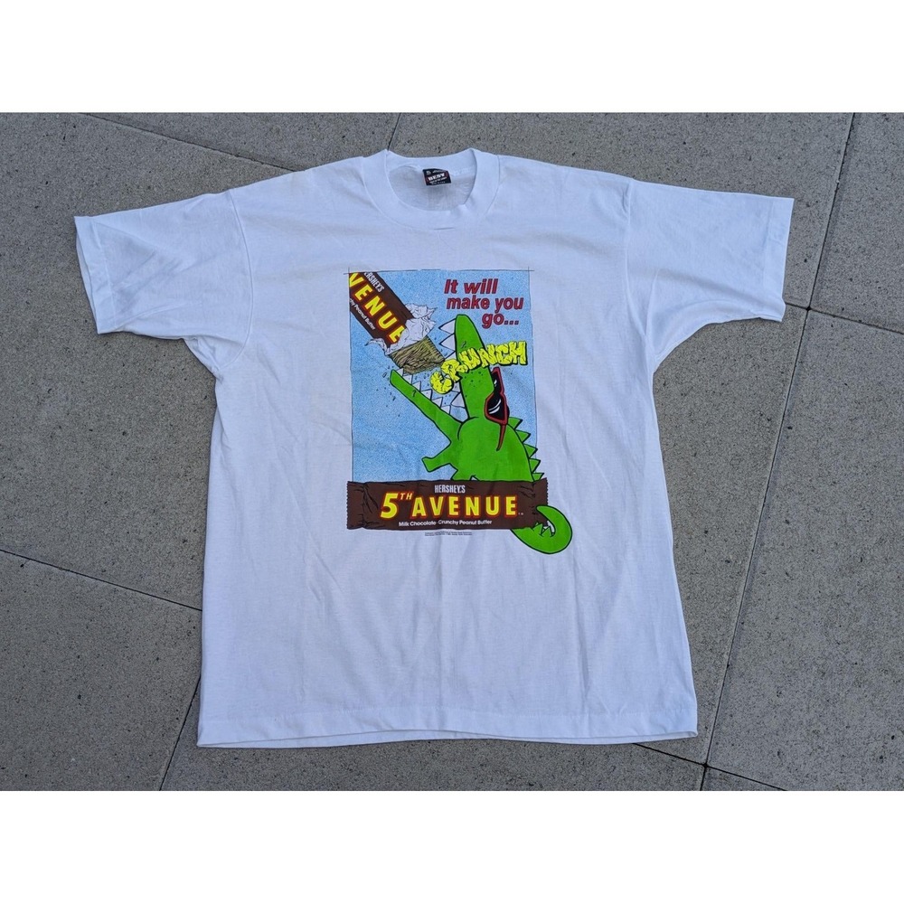 Vintage Hershey's 5th Avenue Shirt Mens XL White Dinosaur Candy Promo Tee 90s